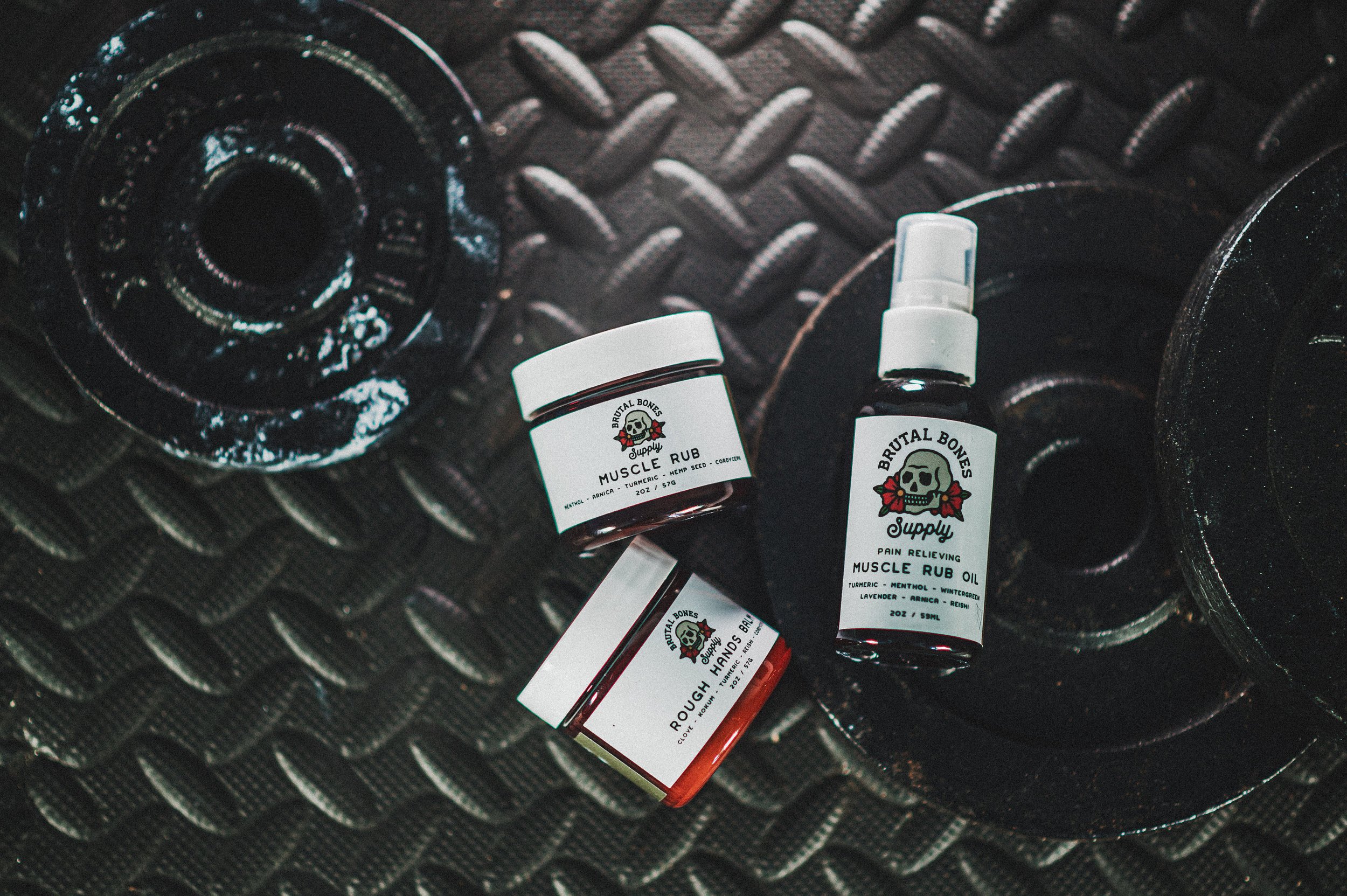Natural muscle recovery kit - muscle oil, muscle rub balm, and healing hand salve