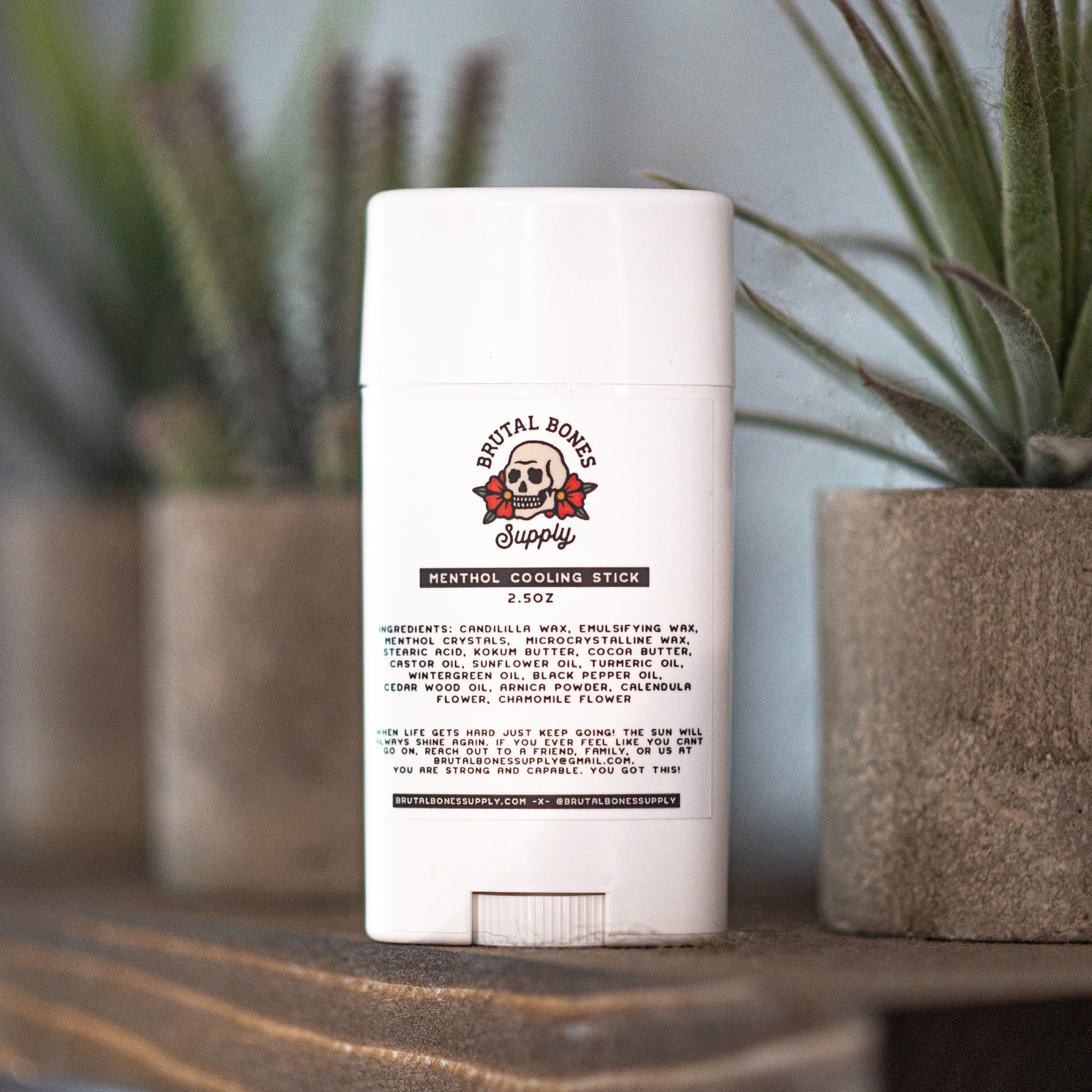 Menthol cooling balm in a convenient deodorant stick.