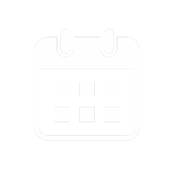 Black and white icon of a calendar with six squares representing days.