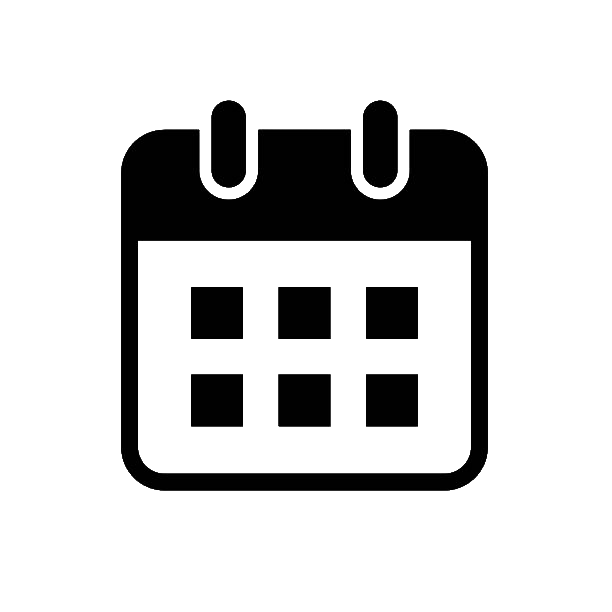 Black and white calendar icon with a grid of six squares.