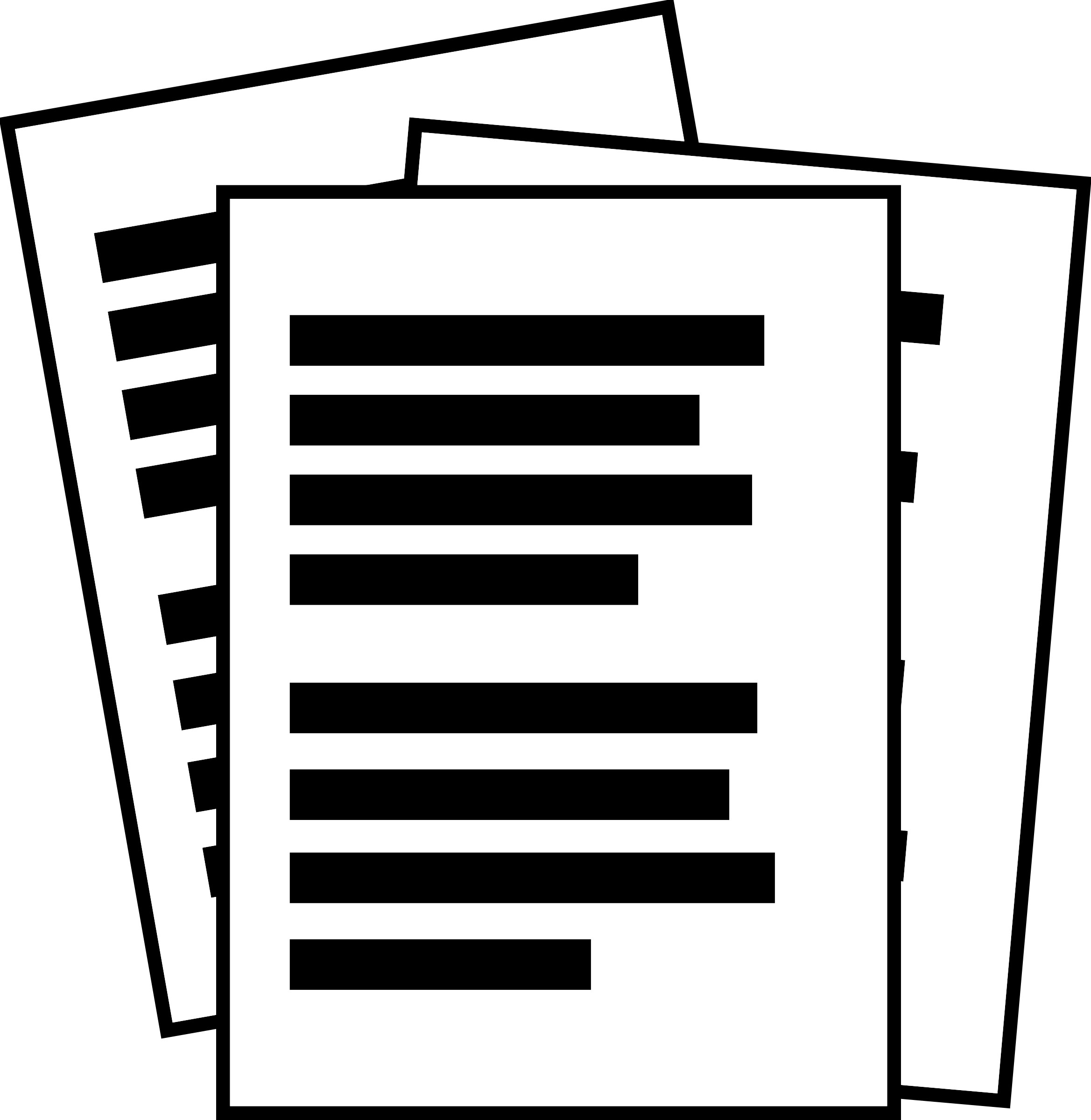 Outline of a book or notebook with visible pages and a cover, showing lines of text and blank spaces for writing.