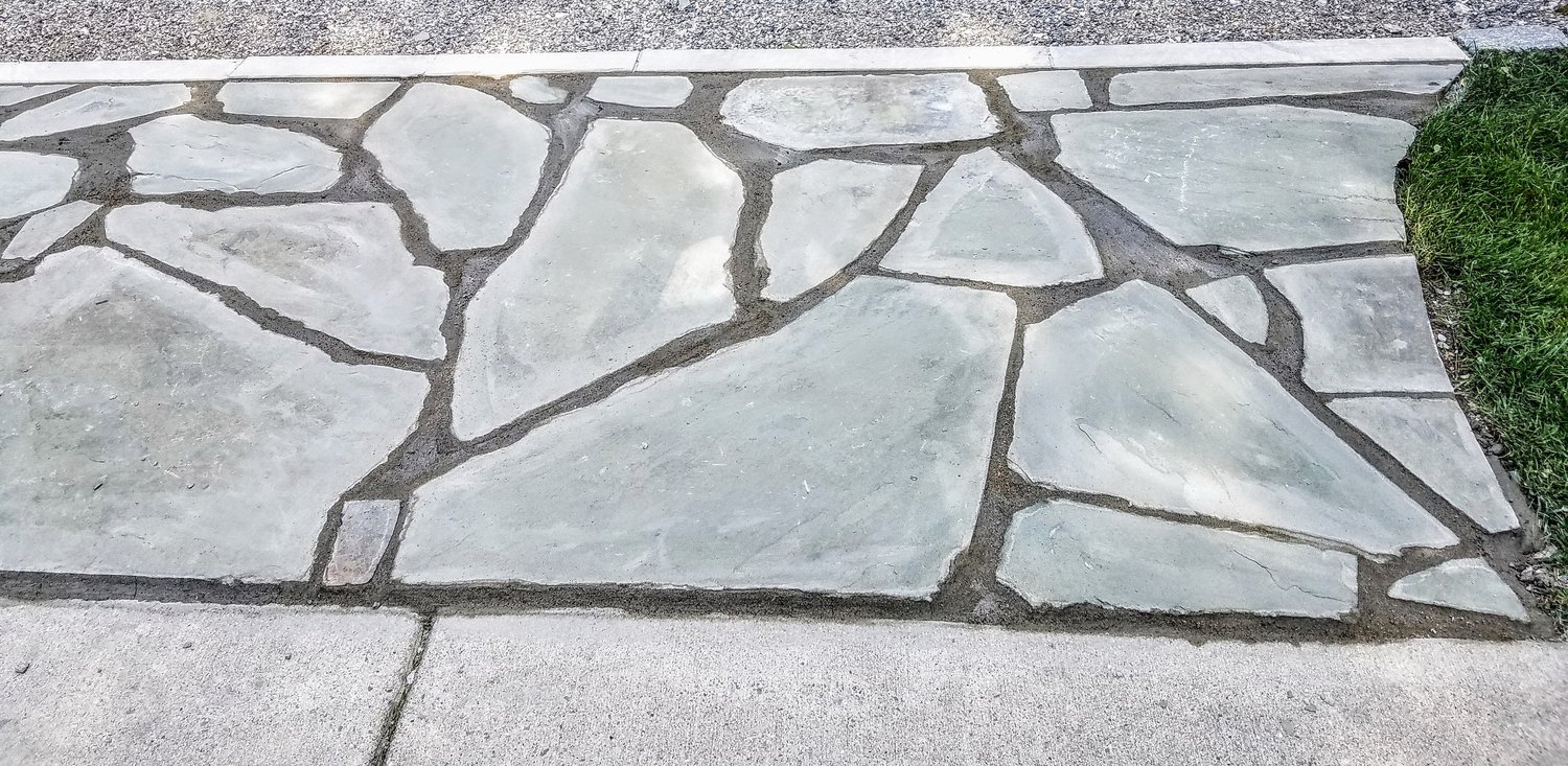 Brick Paver Patio; Slate Brick Paver Patio; Slate Brick Paver Walkway; Slate Brick Paver Pathway; Slate Paver Patio; Slate Paver Walkway; Slate Paver Pathway; Irregular Brick Paver Patio; Landscaping & Landscape Lights - Bluestone installed in West B