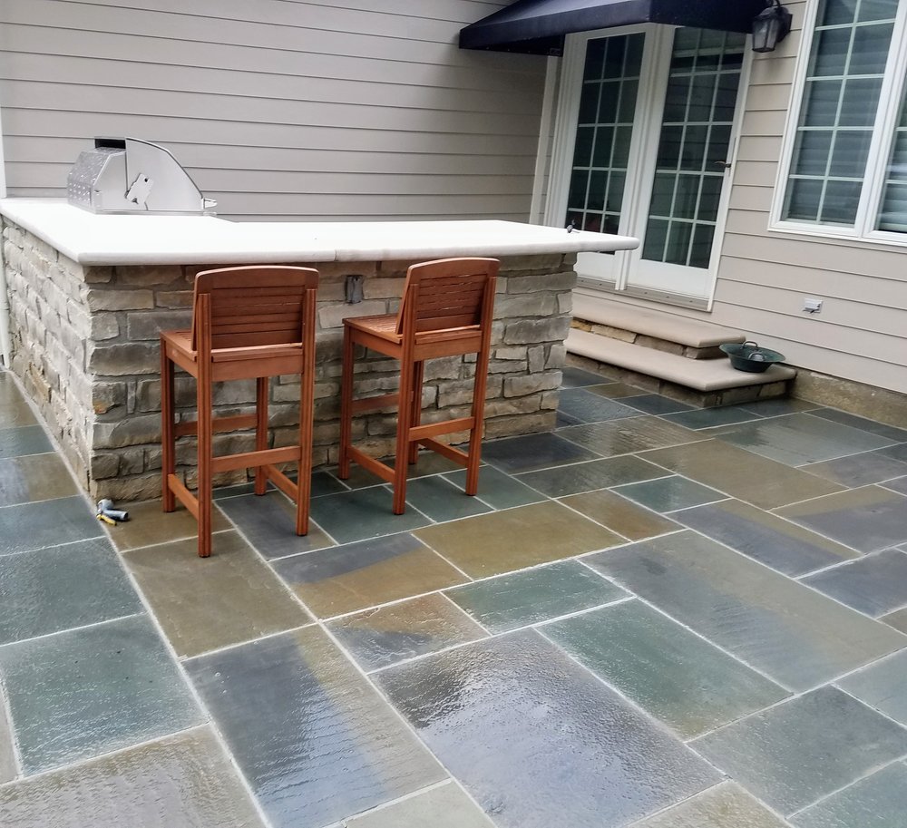 Brick Paver Patio; Bluestone Brick Paver Patio; Bluestone Paver Patio; Large Format Brick Paver Patio; Irregular Brick Paver Patio; Brick Paver Retaining Wall; Brick Paver Seat Wall; Brick Paver Firepit; Brick Paver Steps; Multi-Tiered Brick Paver Pa