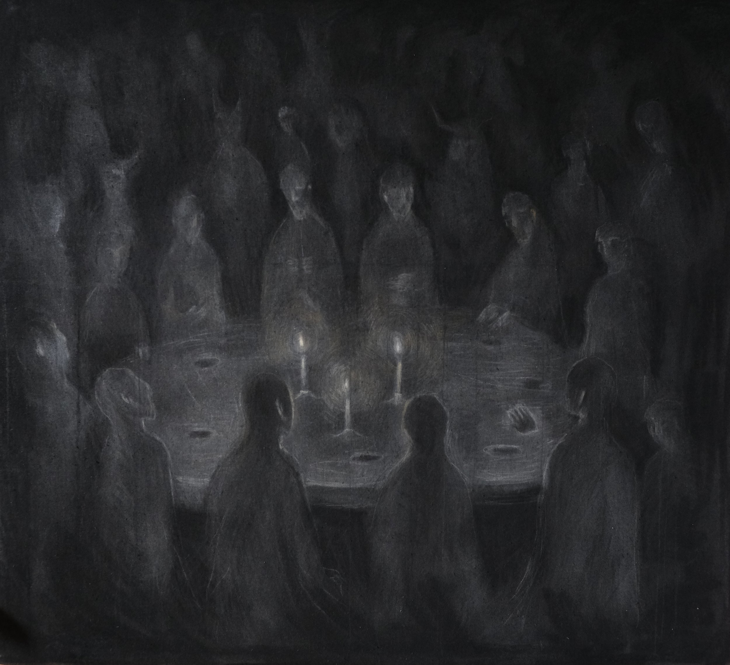 Tamari Bebia, 'Lipaanali Supper', 2026, charcoal on canvas, 90 x 100cm