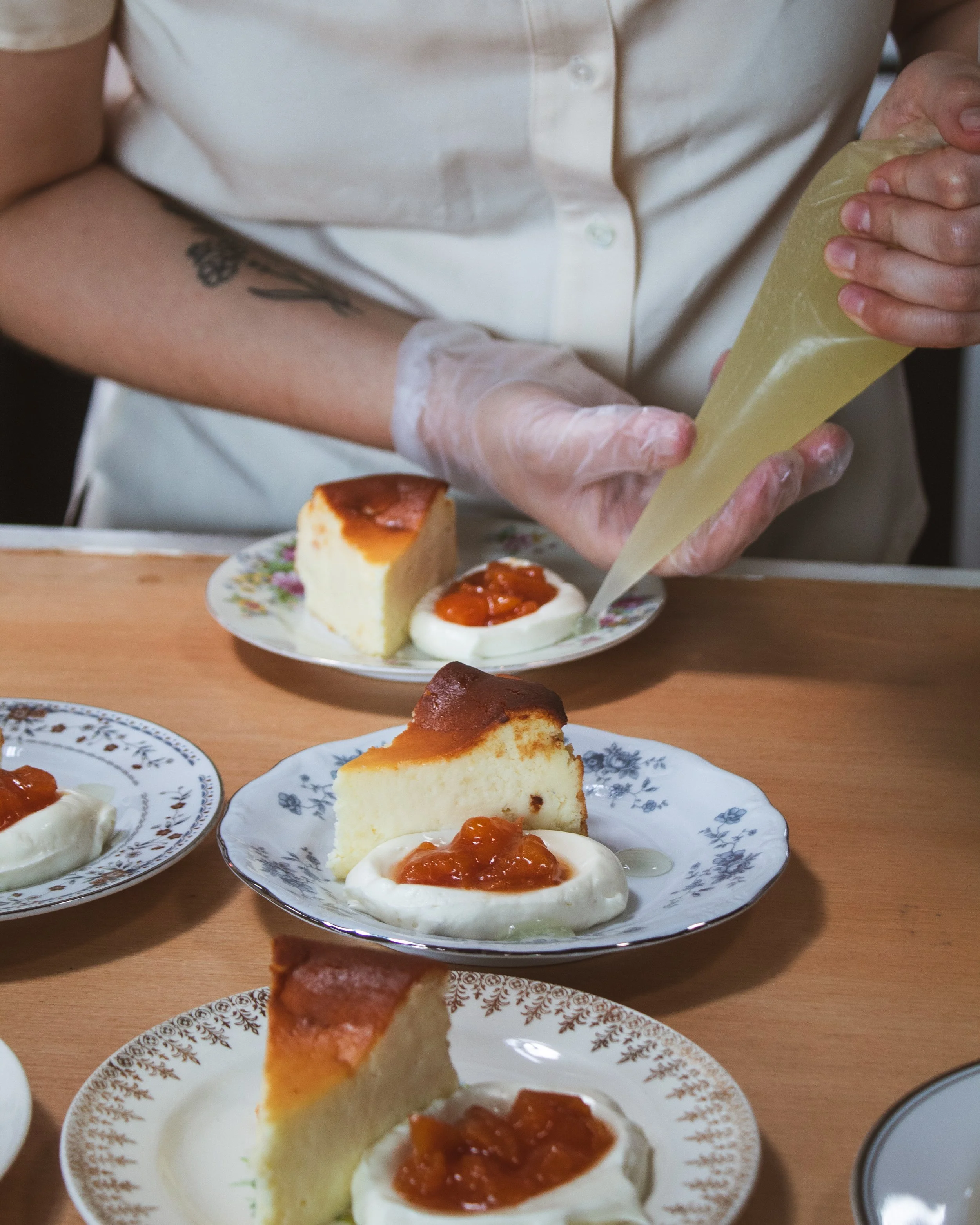 Plated gluten free basque cheesecakes by Florosa