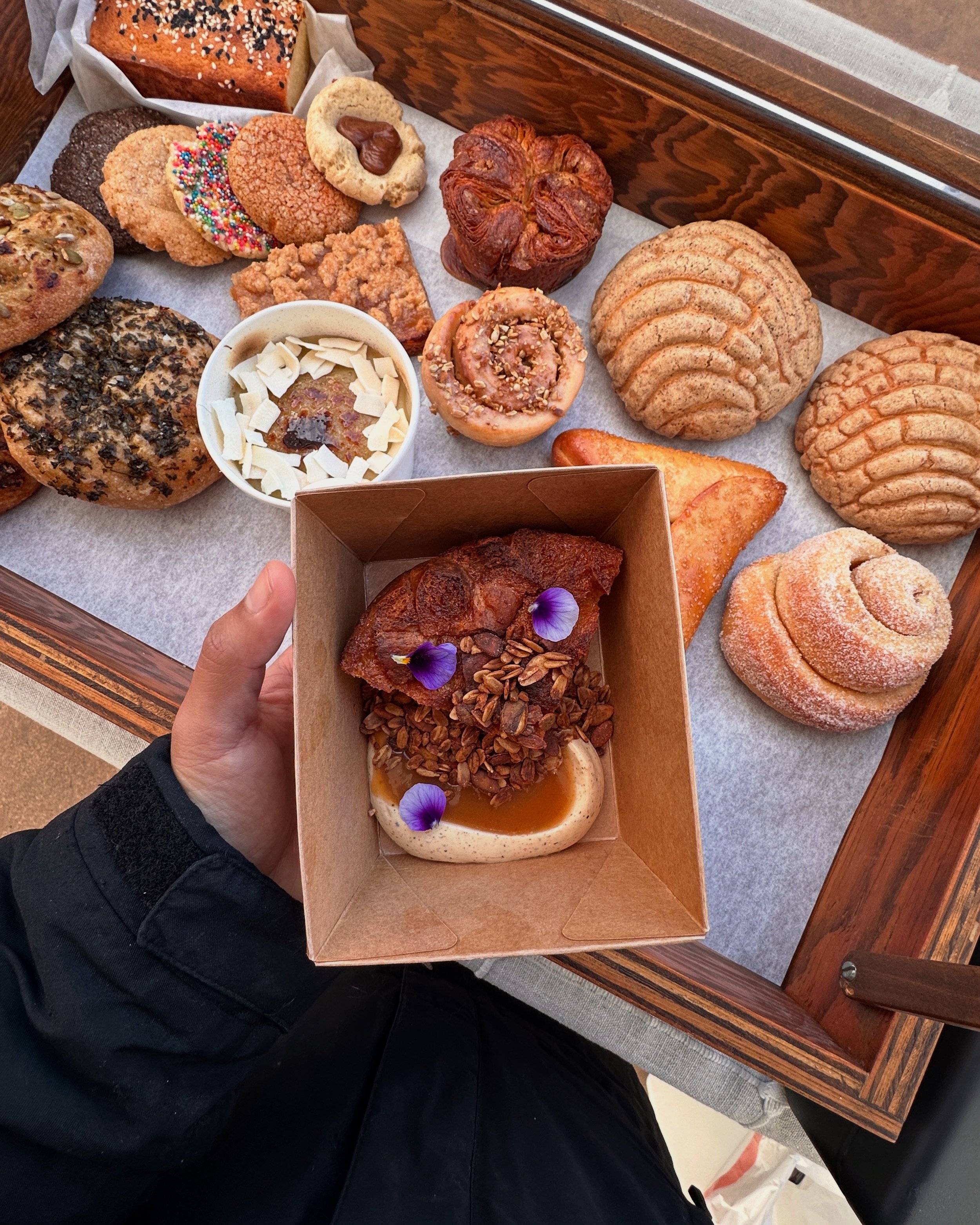 Pan dulce and pastries at the farmers market in Charlottesville Virginia by Florosa Bakery