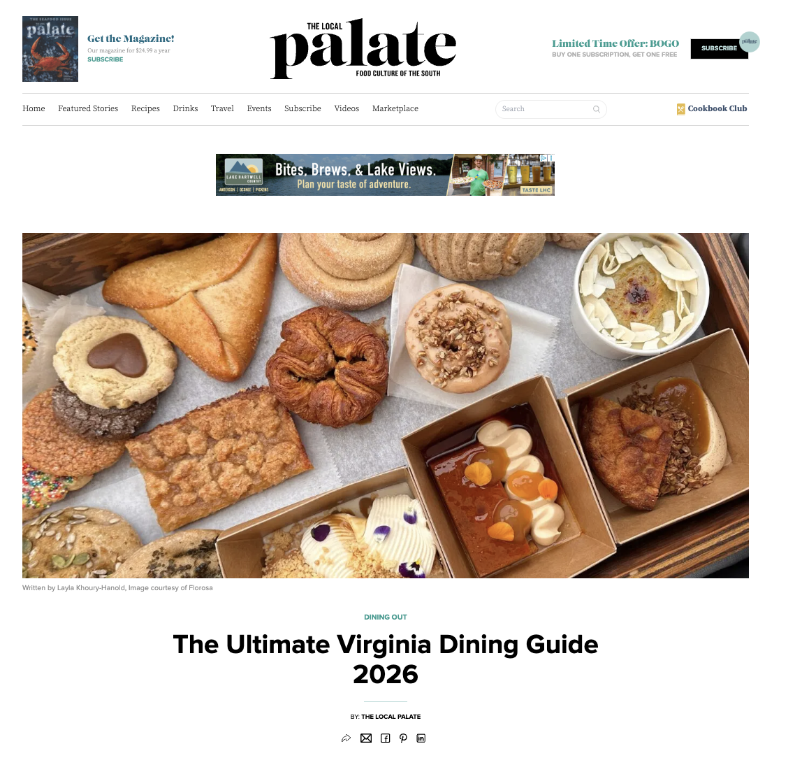 news article covering Florosa bakery as best bakery in Virginia, with photo of Florosa pan dulce and flan.
