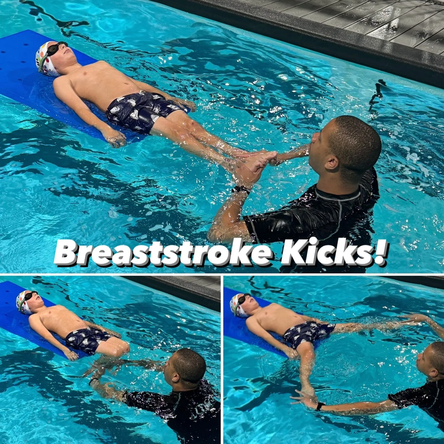 🏆🩵 Building a Strong (and LEGAL) Breaststroke Kick!

Practicing on a floating mat helps swimmers isolate each movement pattern before adding the complexity of buoyancy and breath control. With patience, repetition, and proper cueing, we can &ldquo;