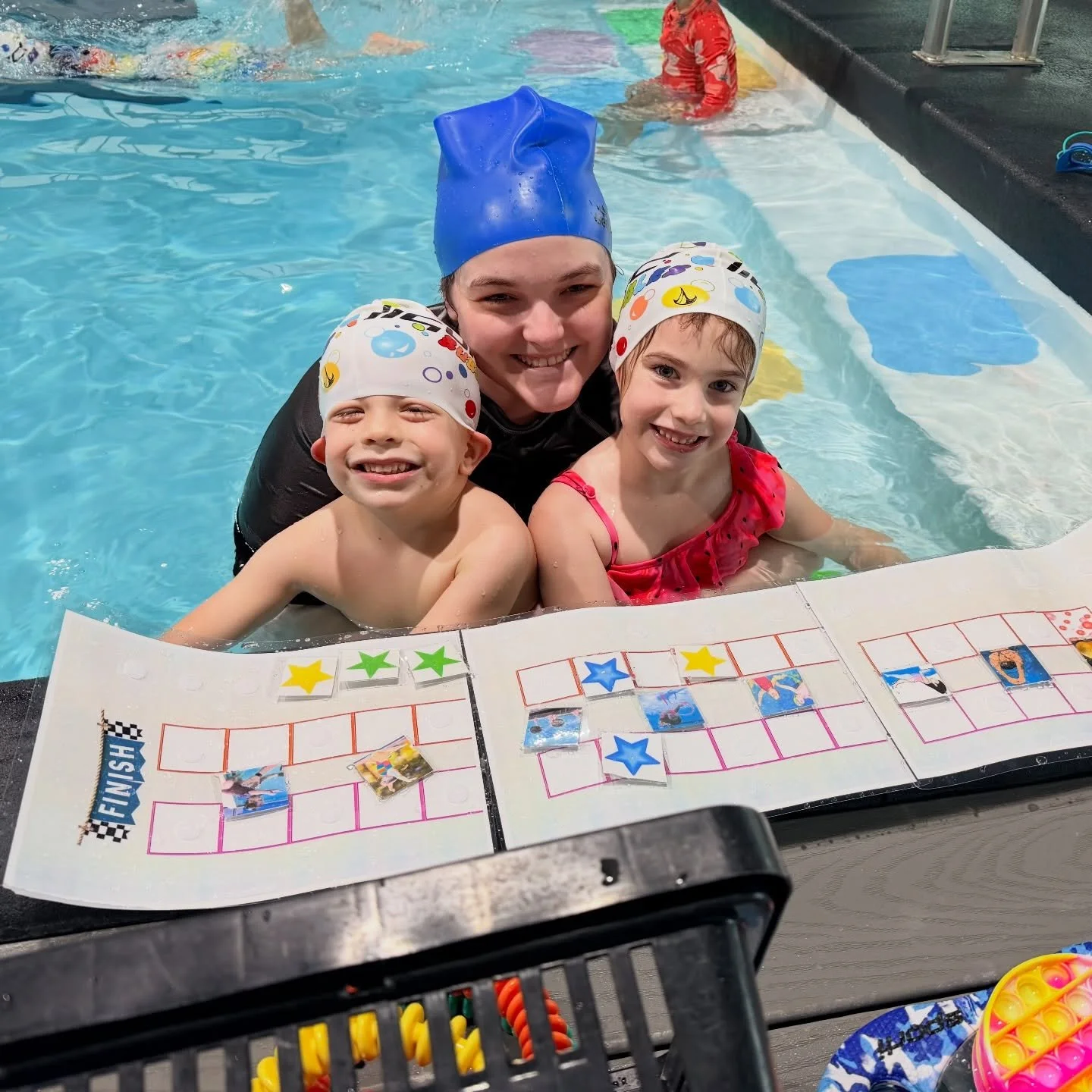 Poolside board games? Yes please! 🎲⭐️🏁

One of our coaches testing a new game she&rsquo;s created &mdash; inspired by her creativity, curiosity, and passion for making lessons even more fun and productive. 🙌

At Liquid Lifestyles, continuous impro