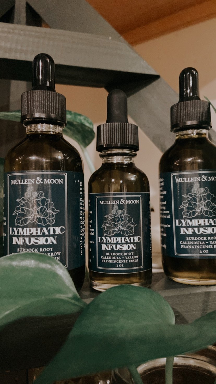 Lymphatic oil with yarrow, burdock, calendula, and frankincense for detoxification, lymphatic support, and skin nourishment