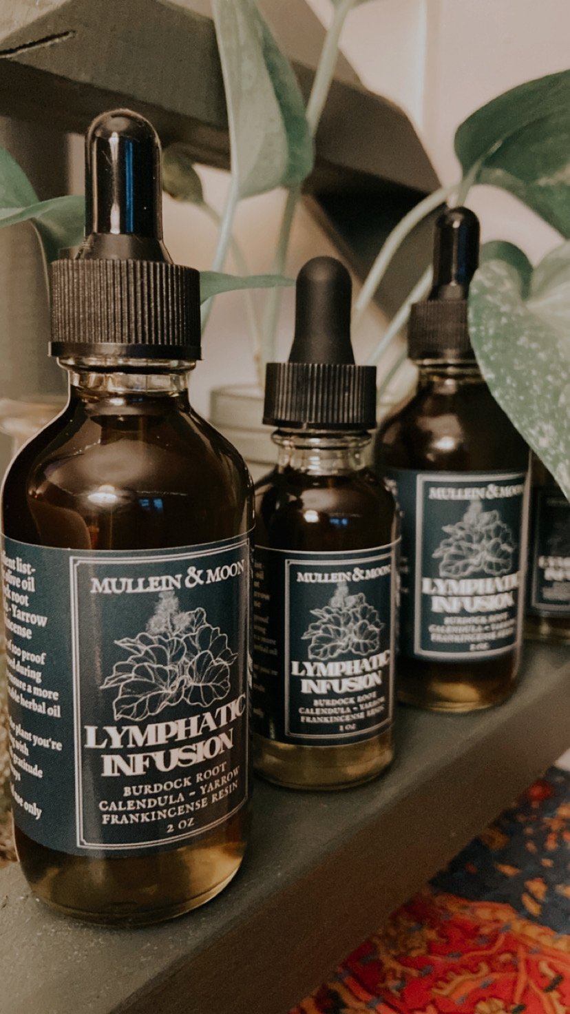 Lymphatic oil with yarrow, burdock, calendula, and frankincense for detoxification, lymphatic support, and skin nourishment