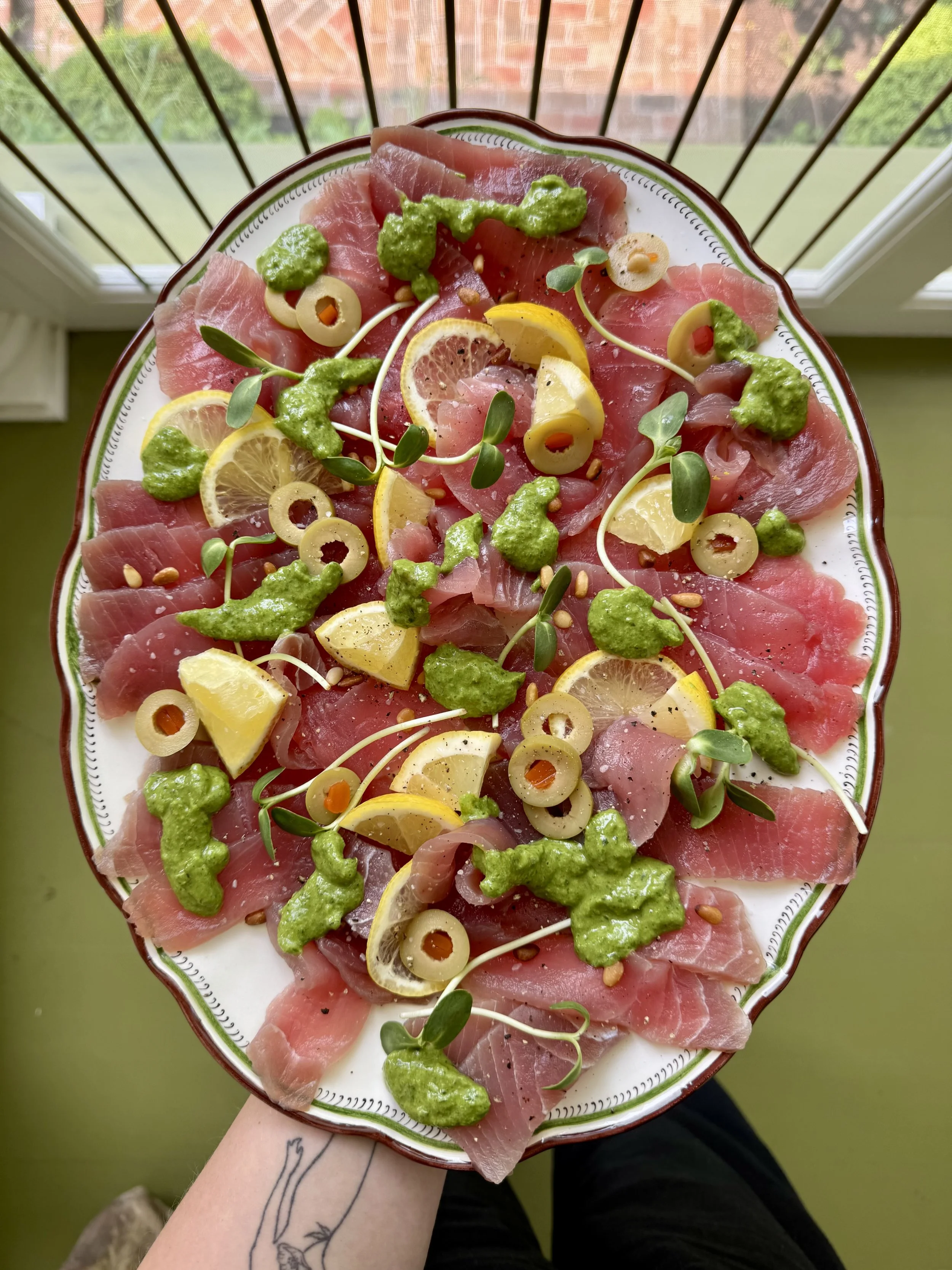 tuna crudo with salsa verde 