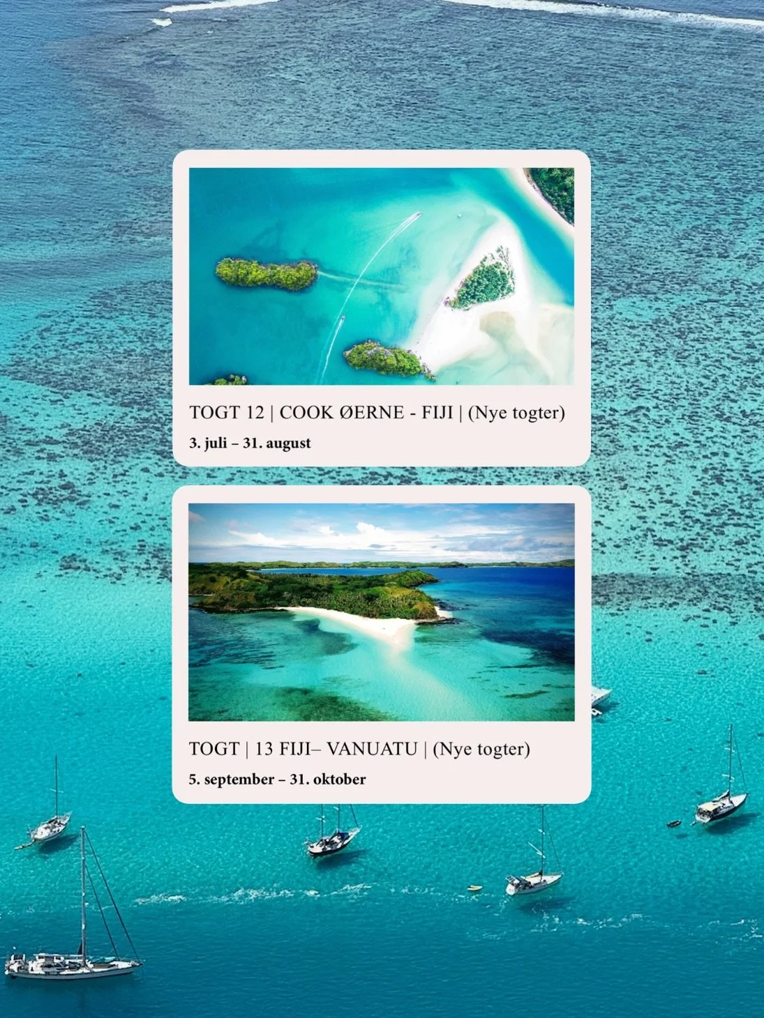 || NYE TOGTER P&Aring; MOMO ||

Vi sejler ud af Fransk Polynesien og videre vestp&aring; til sommer - og vi s&oslash;ger nogle sk&oslash;nne mennesker at dele rejsen med! Derfor har vi lagt to nye togter op p&aring; vores hjemmeside 🗺️ 

Destination