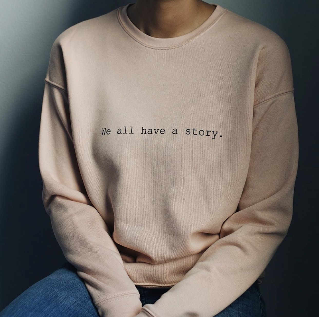we all have a story peach sweatshirt_black owned business_black owned clothing_know purpose.jpg