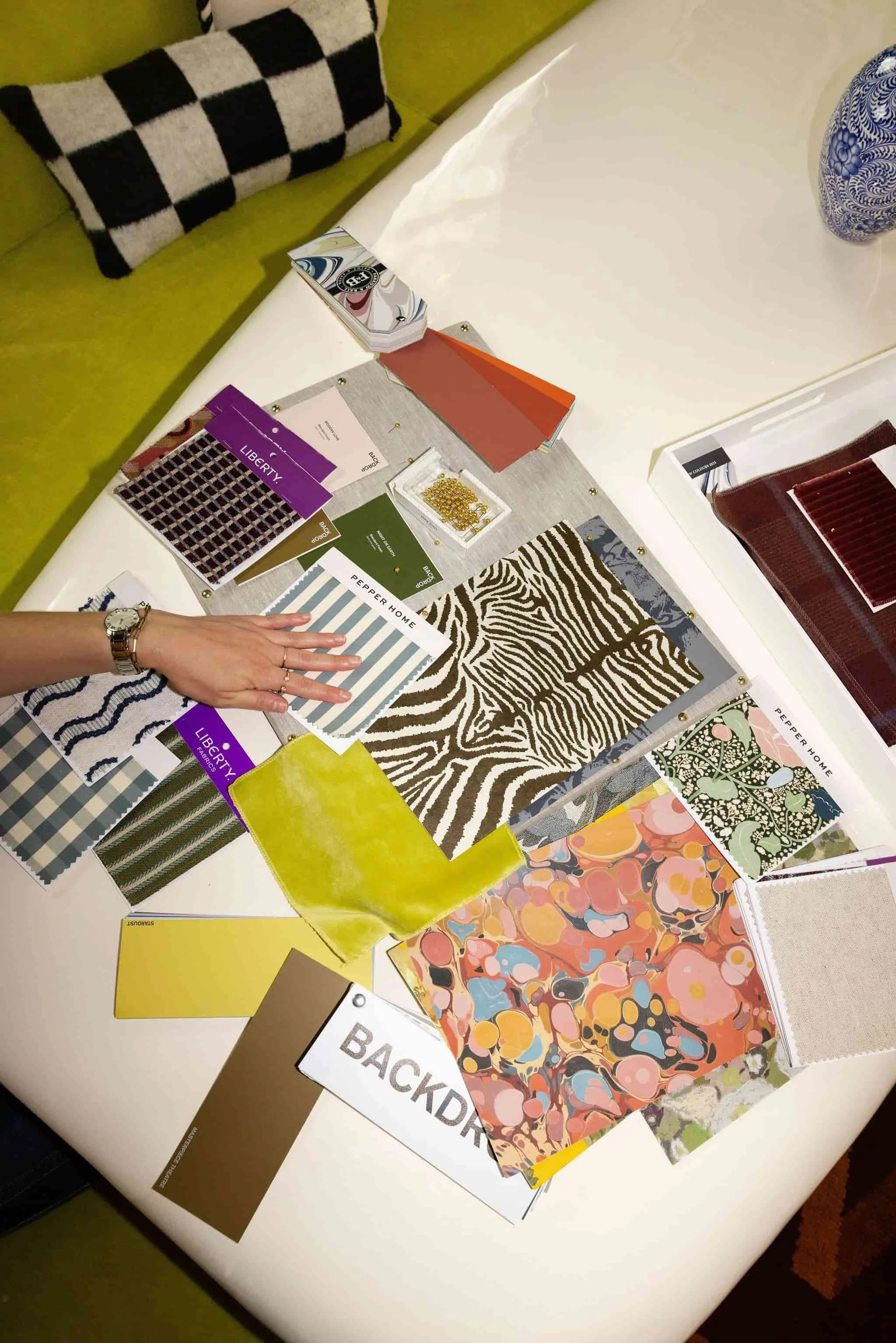 fabric samples by interior designer Hannah Goetz in Houston Texas