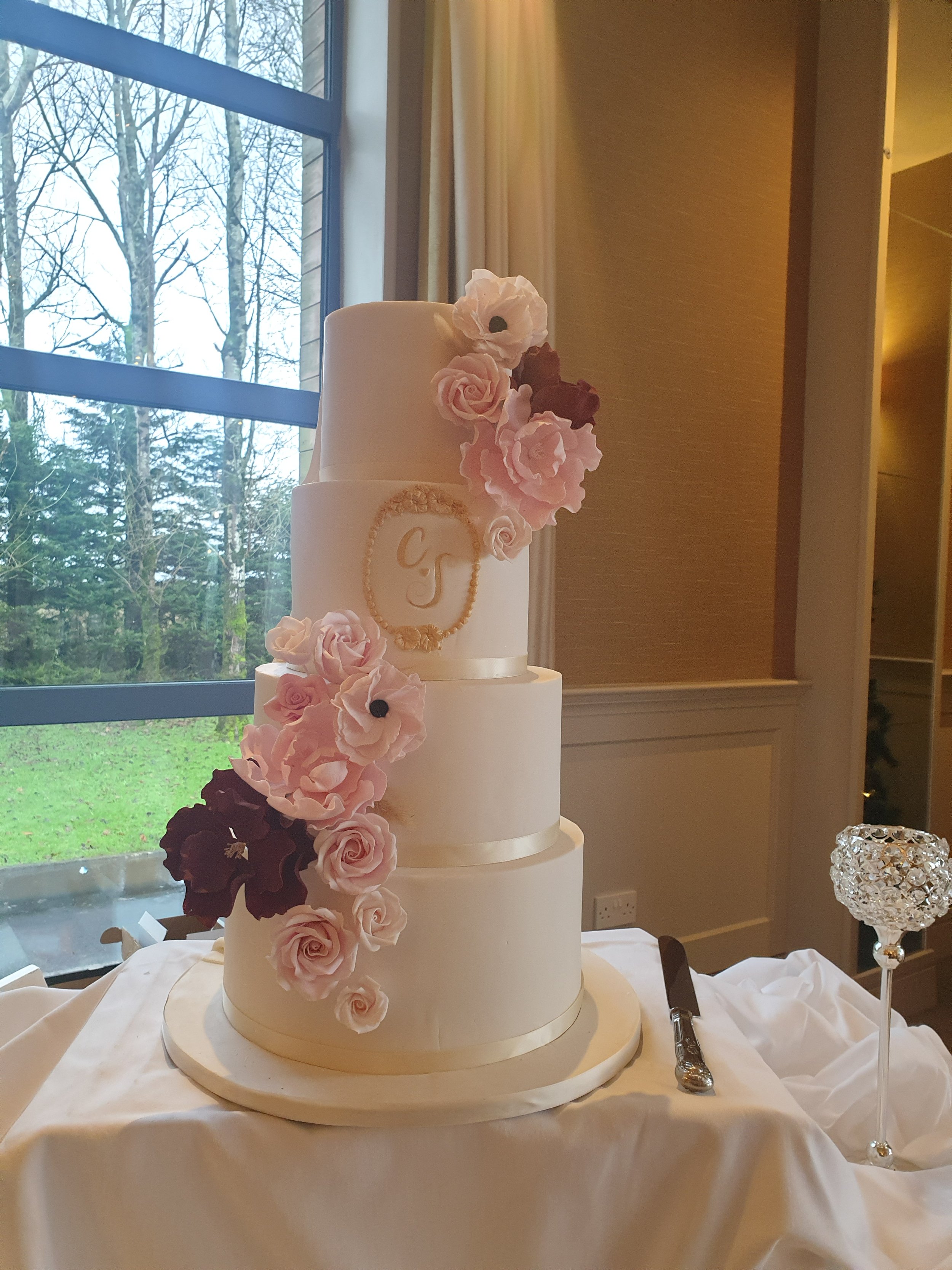 Sugar Flowers Wedding Cake, Four Tier Wedding Cake, Fondant Wedding Cake