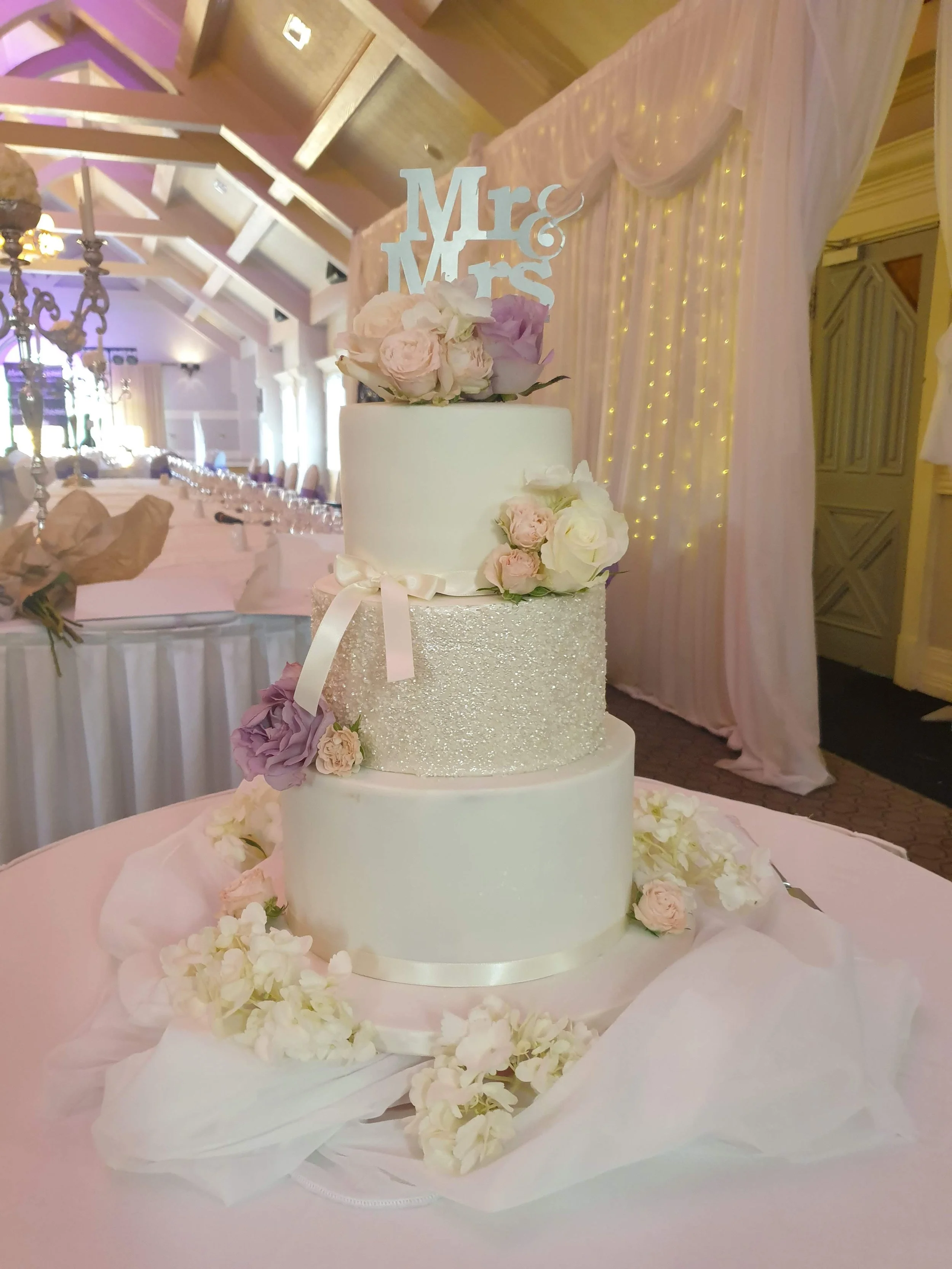 Sparkle Wedding Cake, Fondant Wedding Cake, 3 Tier Fondant Wedding Cake, Fresh Flowers Wedding Cake