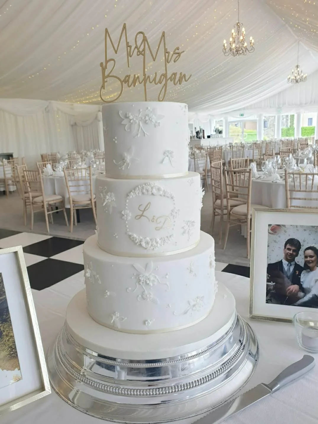 Classic Wedding Cake, Elegant Wedding Cake, All white Wedding Cake, Wafer Paper Wedding Cake, Monogram Wedding Cake, All White Wedding Cake