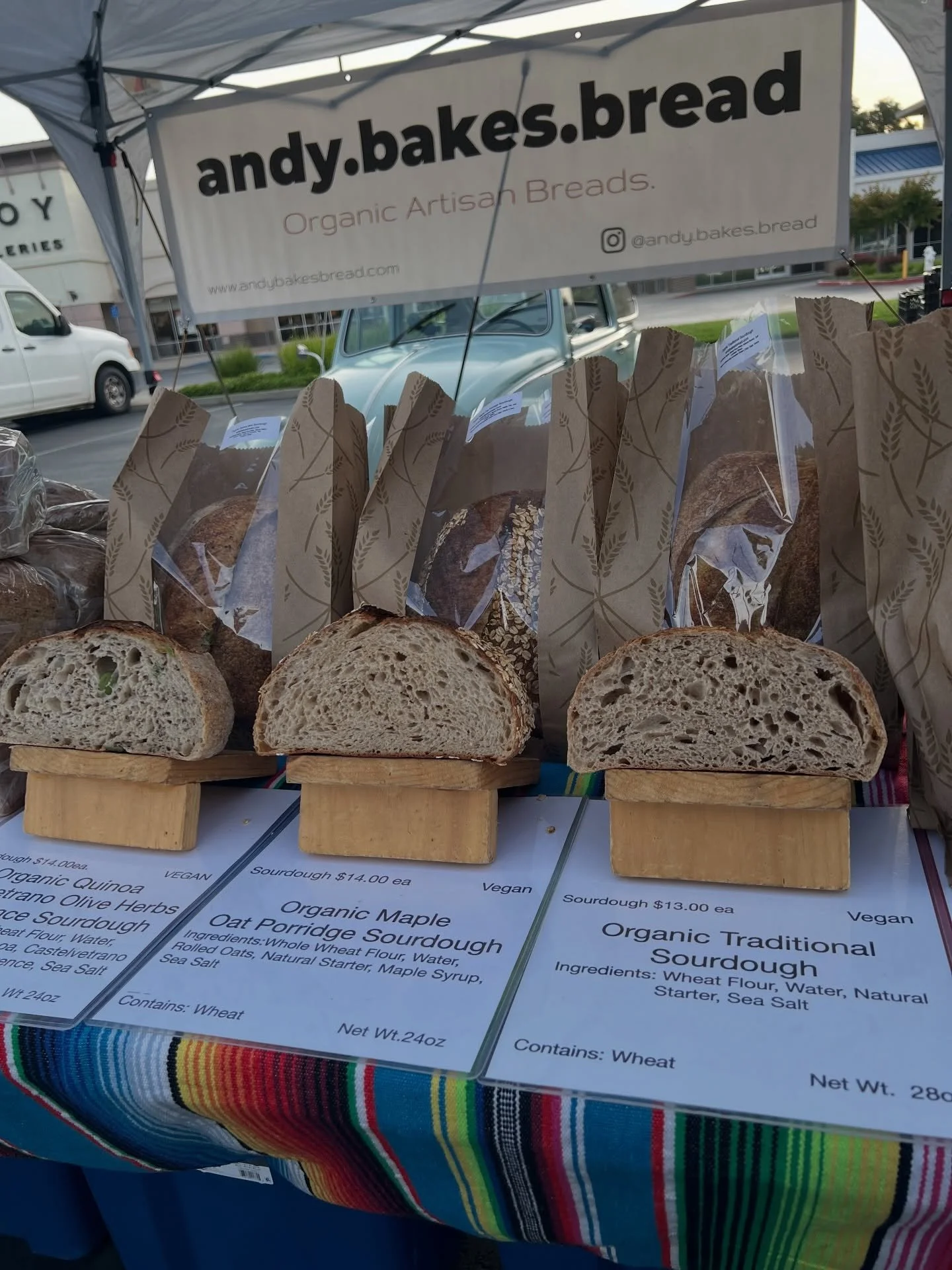 All set up @elkgrovefarmersmarket Hope to see everyone 😊 
#andybakesbread #guthealthmatters #realbread #organicingredients #bread