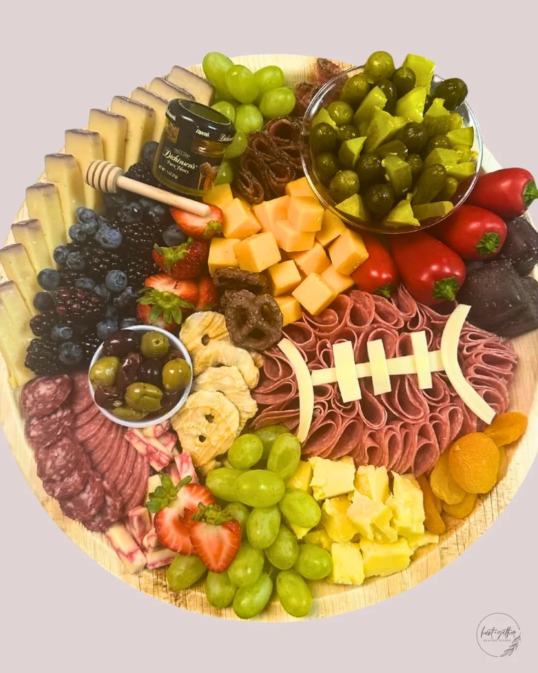 With the Super Bowl less than two weeks away, this board is ready for kickoff! 🏈🏟️ Add a board to your game day party line up by ordering today! 

#HuntAndGatherGrazing #Charcuterie #SuperBowl #SmallBusiness #DowntownLaCrosse