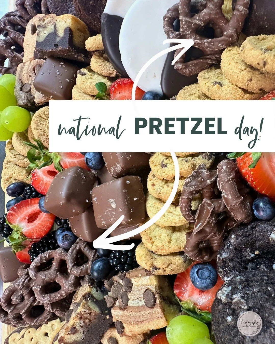 Celebrating National Pretzel Day with a chocolatey twist 🥨🍫 One of our favorite touches is chocolate covered pretzels on our boards for a sweet, crunchy bite! 

#HuntAndGatherGrazing #Charcuterie #NationalPretzelDay #SmallBusiness #DowntownLaCrosse