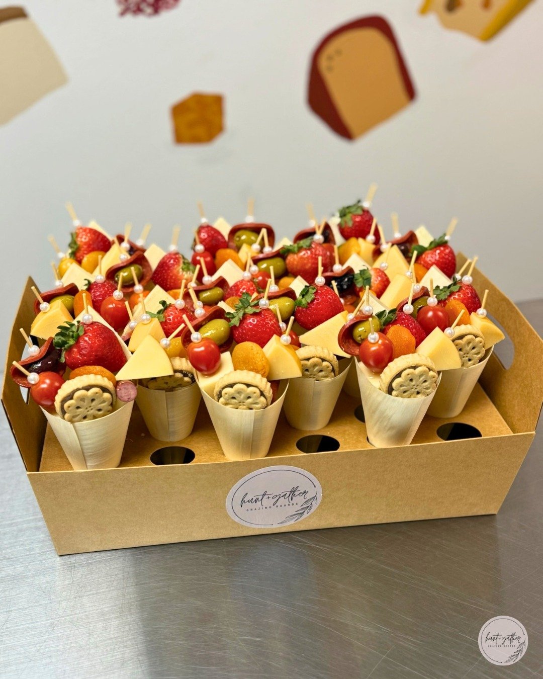 Charcuterie cones&mdash; the cutest and easiest way to serve a crowd! For information on our size options and amounts, head to https://loom.ly/hl7-108

#HuntAndGatherGrazing #Charcuterie #CharcuterieCones #SmallBusiness #DowntownLaCrosse