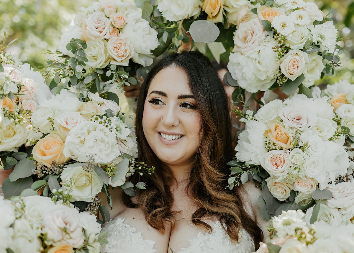  artistic bridal portrait of bride in flowers 