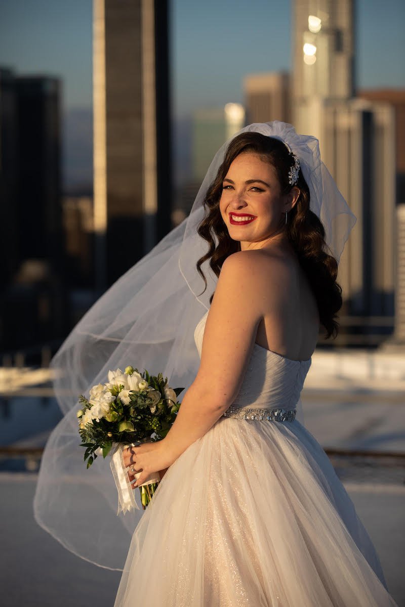  bride posing at sunset in old hollywood glam in downtown los angeles 