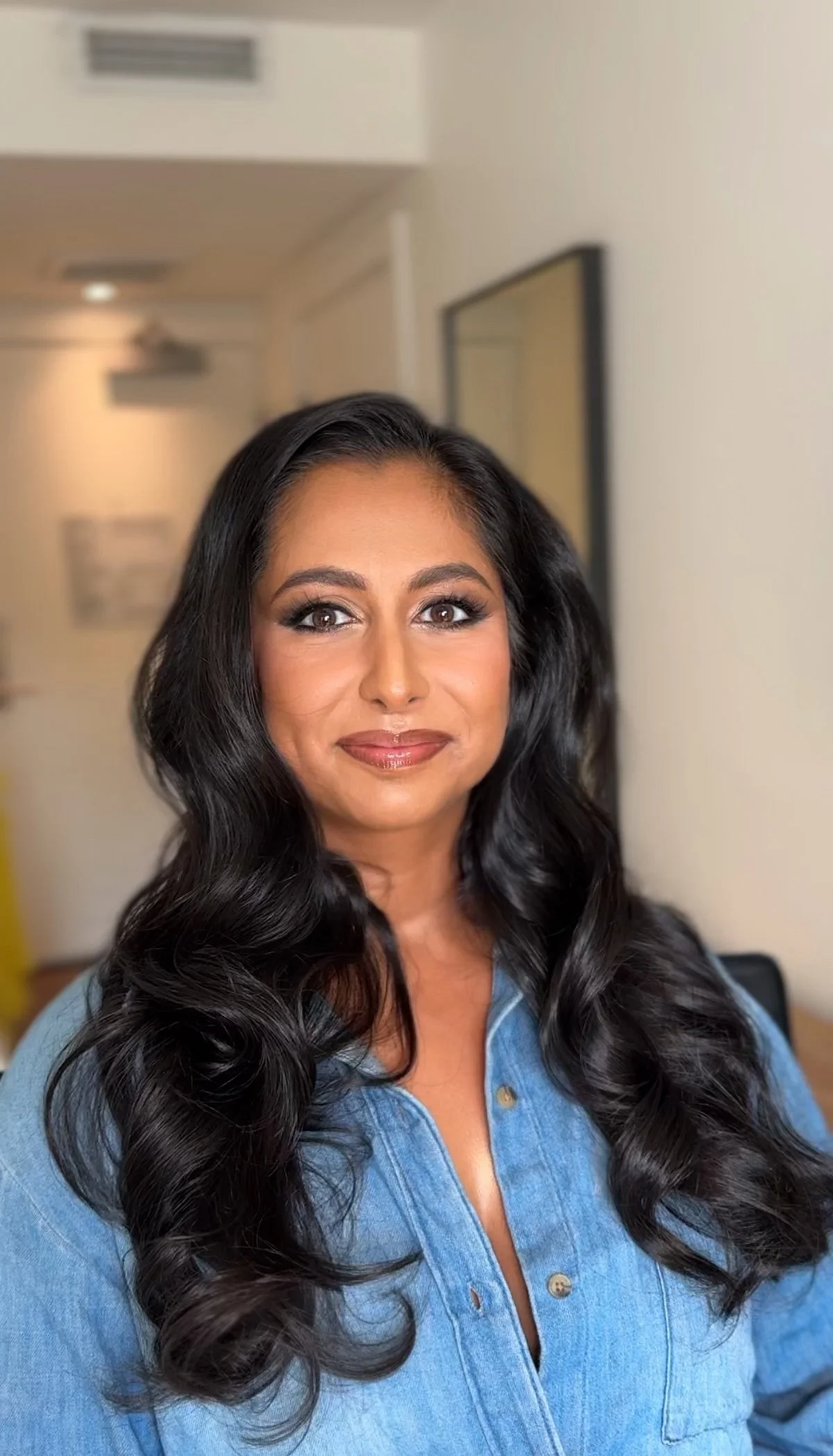 Birthday blowout hair style and glam makeup for south asian beauty