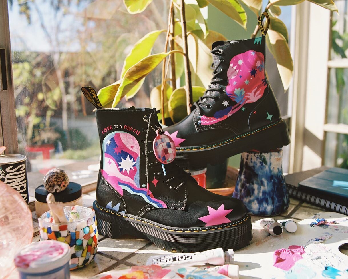 ✨ so thankful to finally share that I got to dream up my own version of the iconic Jadon boot with @drmartensofficial for our worldwide pride campaign✨ my limited edition boot &ldquo;Love is a Portal&rdquo; also comes with a cute lil disco ball charm