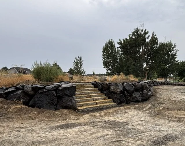 Sandstone steps with basalt wall