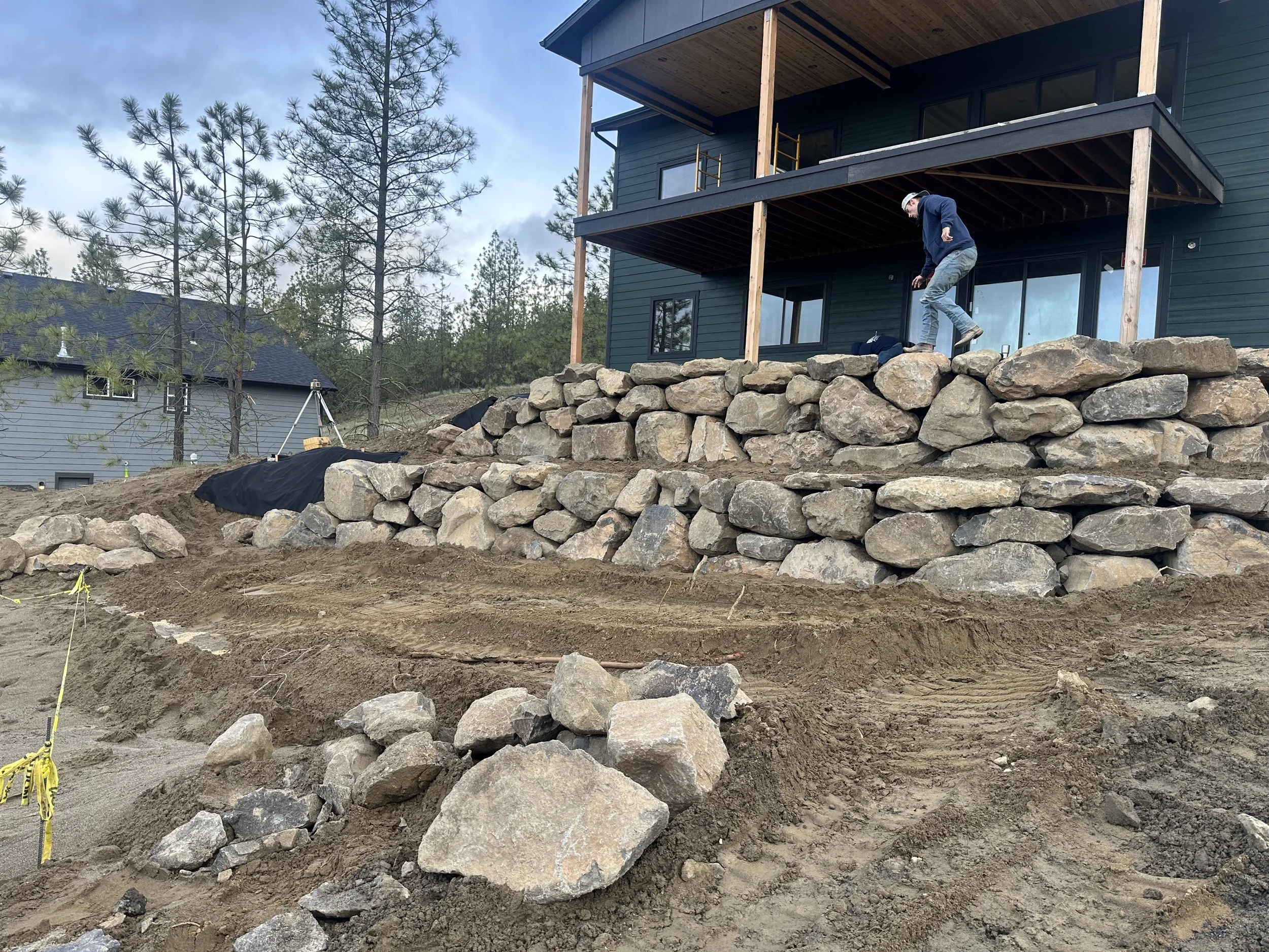 Stacked rock wall