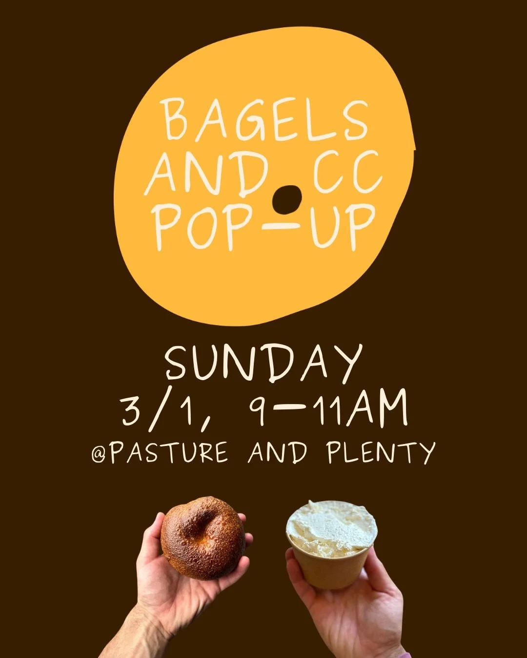 Bagels and cream cheese will be available this Sunday @pastureandplenty from 9-11AM. Pre-orders will be packed and ready for you. Come check us out. This is much more low key way to grab a bagel. No sandwiches, no coffee, just bagels and cream cheese