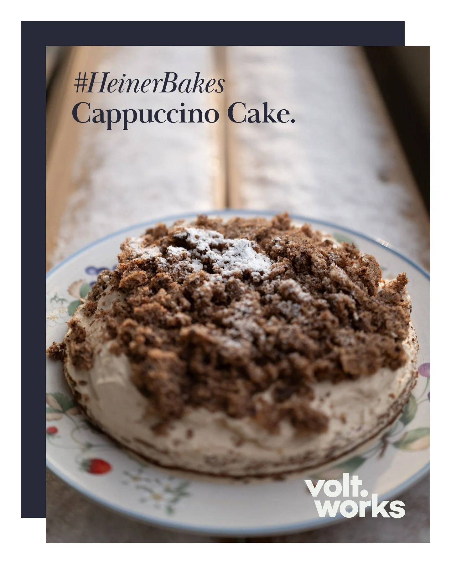 Coffee and cake, united at last.
Today’s treat from Heiner is a cappuccino cake: light layers, rich flavour, and just enough kick to count as productivity fuel. 

#HeinerBakes #coworkingmünster #voltworks #cakeculture