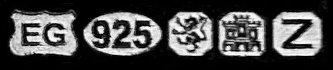 An example of a hallmark showing the makers mark and the following symbols - 925, lion, castle and letter Z