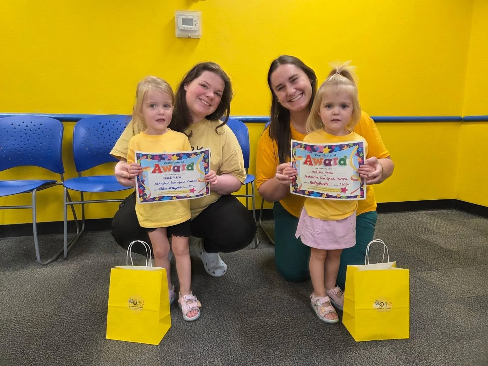 Yay! It's graduation day for Adaline and Sarah! 🎉 Kudos to the twins and the speech team who worked so diligently with them! 🏆#pediatrictherapy #littleworksinprogress