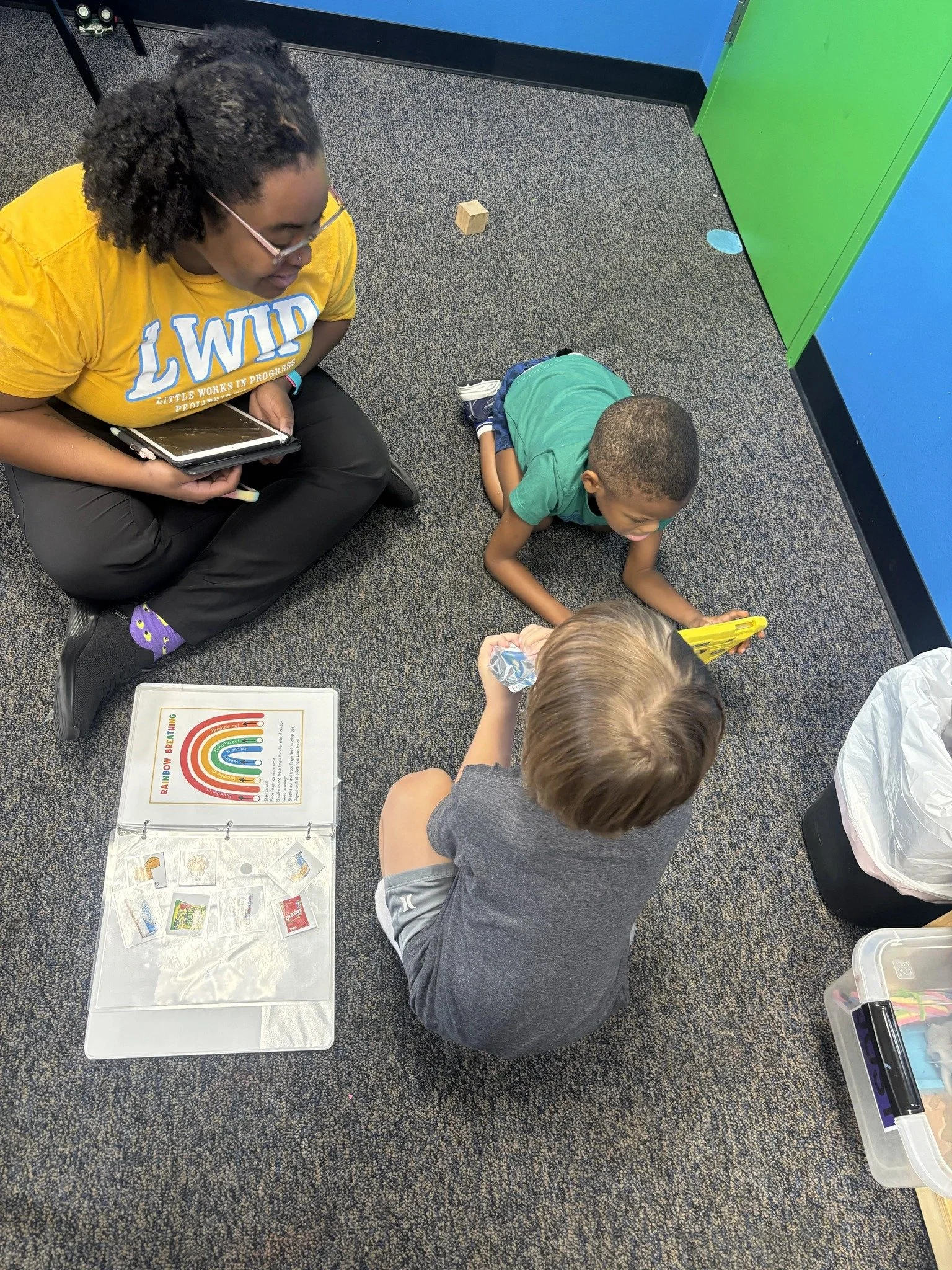 Khalan got upset with a game he was playing. Kye found his breathing visual and brought it over to Khalan and said, &ldquo;Take a breath&rdquo; and showed him how to use it🥹#ABA #littleworksinprogress