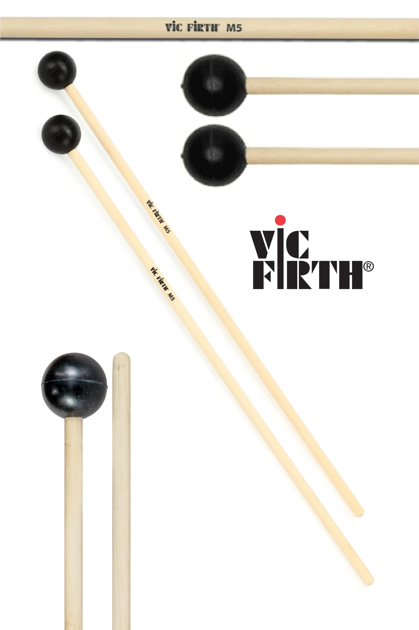 Vic Firth M5 keyboard Mallets - American Custom Series - Medium Rubber - Black