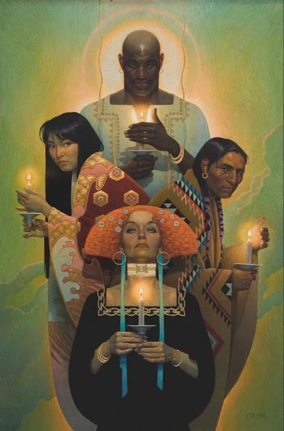 photo of diverse lineage of ancestors holding candle