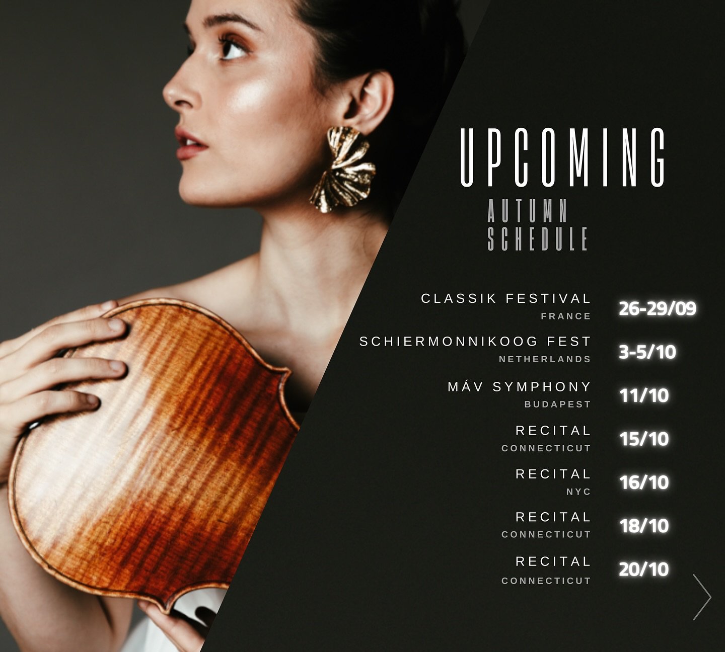 UPCOMING CONCERTS
I hope to see some of you there!

SEP 26-29 - Just Classik Festival @just_classik_festival 
Troyes, France 

OCT 3-5 - @schiermonnikoogfestival 
Schiermonnikoog, Netherlands

OCT 11 - M&Aacute;V Symphony Orchestra @mavzenekar
Symano
