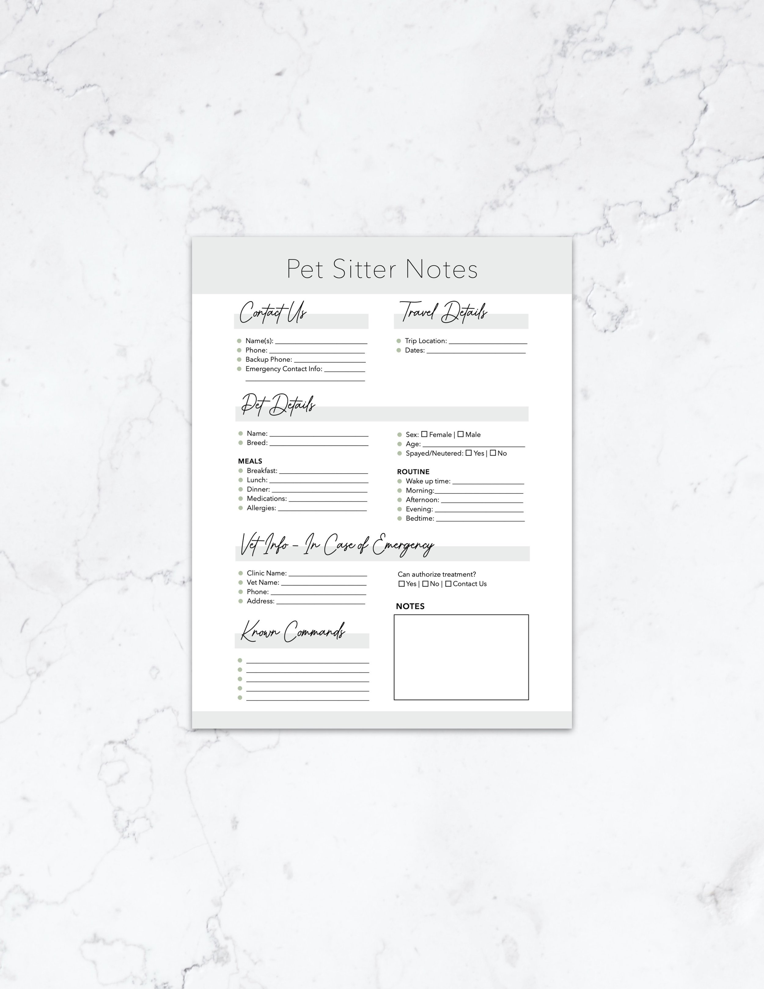 Pet Sitter Notes
