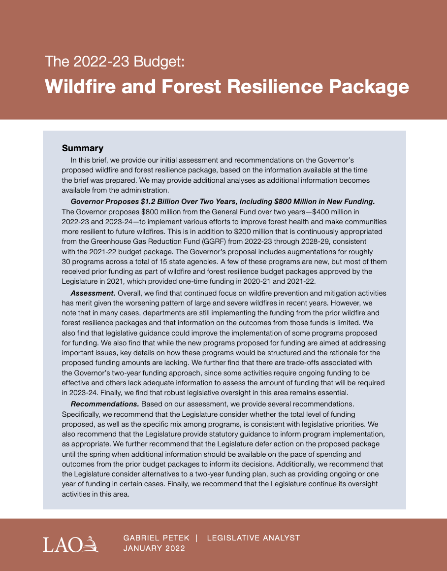 Wildfire &amp; Forest Resilience Package