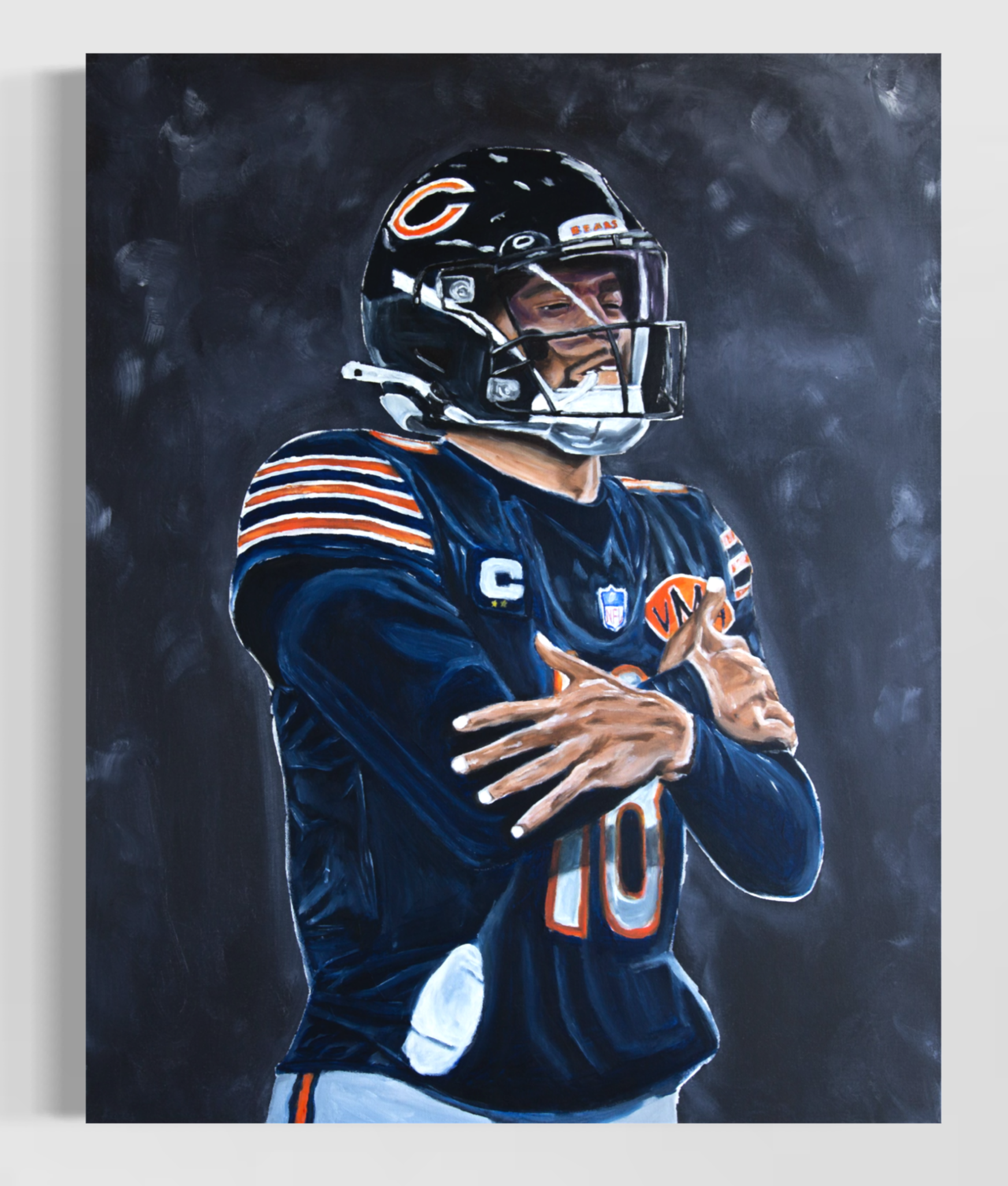 Painting of Caleb Williams - Iceman on the Chicago Bears, after beating Green Bay Packers