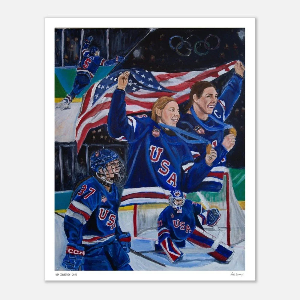 Painting of USA Women's Hockey Team winning Gold in the Winter Olympics 2026
