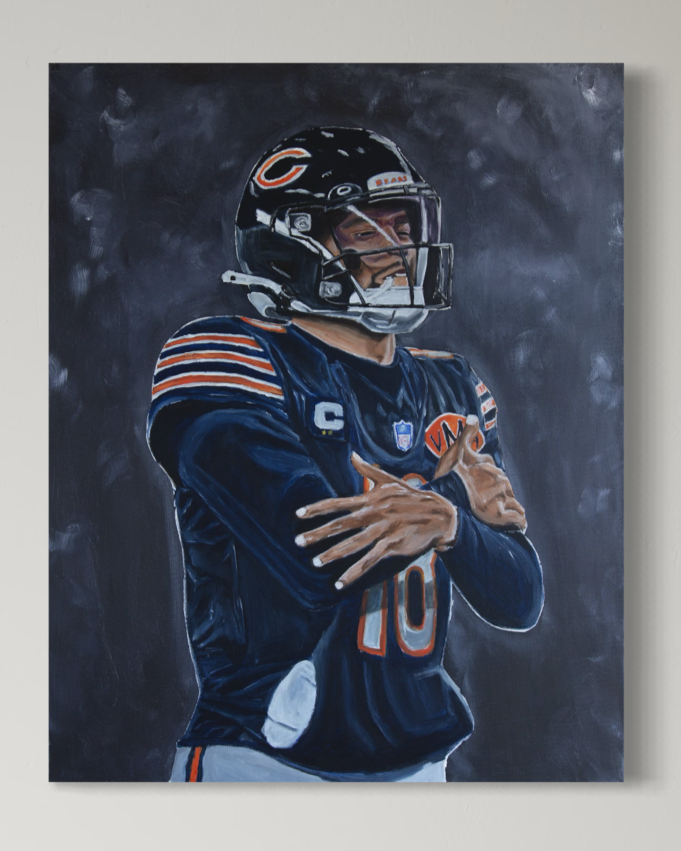 Painting of Caleb Williams - Iceman on the Chicago Bears, after beating Green Bay Packers