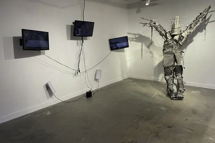 Eat This for Lucid Dreams
Maryland College of Art MICA Installation
Baltimore MD
Costume: Stainless steel mesh, wire, and zipties; stand: pipe and concrete
7'x 4' x 1'
20" monitors three channel video ~15 minutes
2022