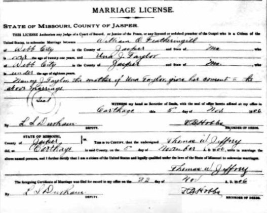  William and Una’s Marriage License - 1906 