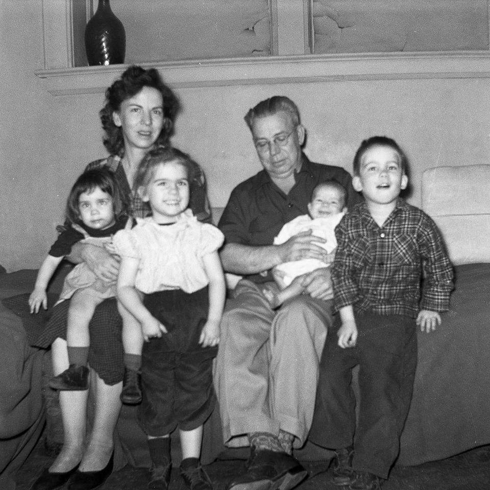 Dutch Stanton - Eve Featheringill and kids - abt 1952.jpg