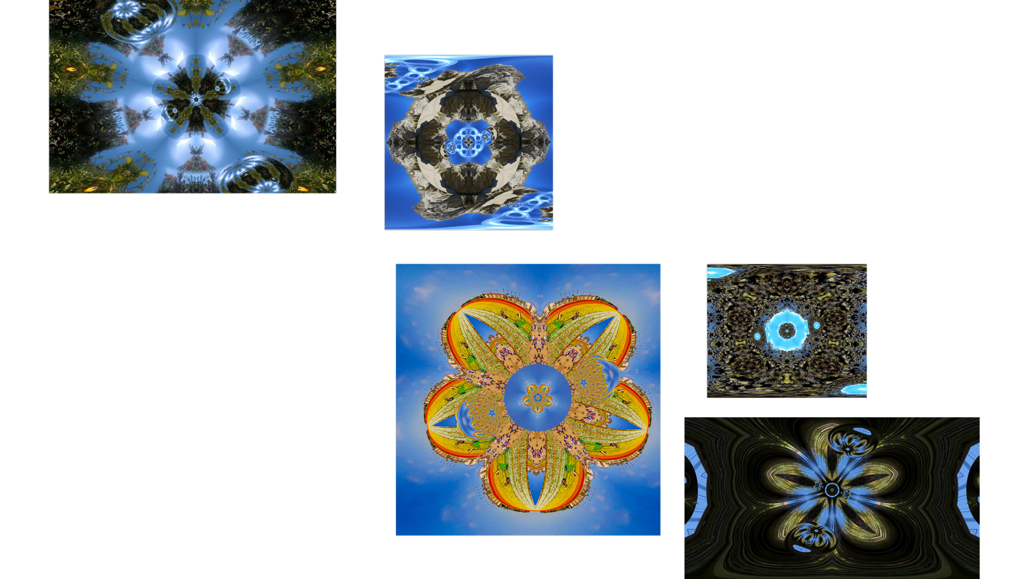 Collage of kaleidoscopic images created for The Psychedelic Mixtape Vol. I, combining natural landscapes, light sculptures, and geometric patterns.
