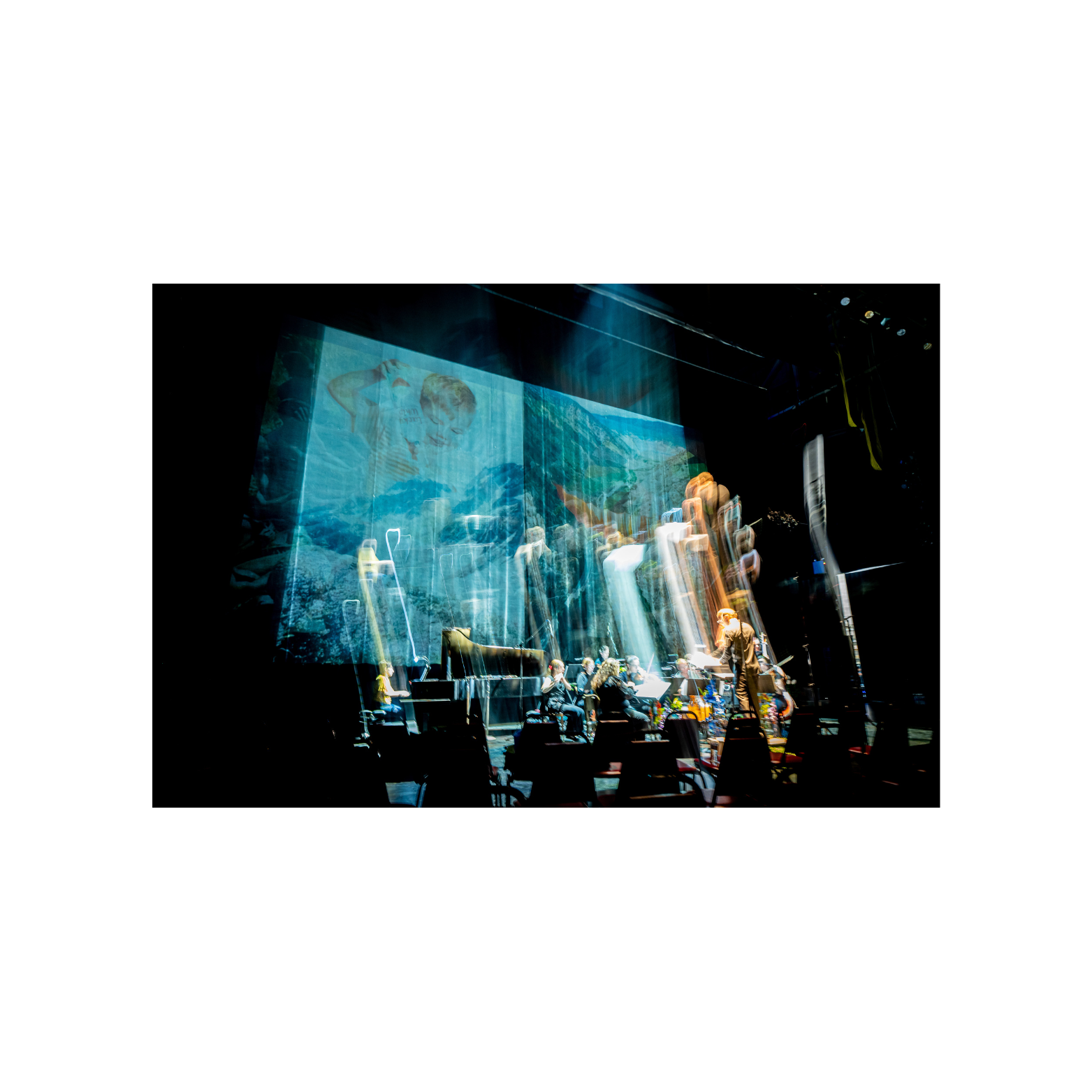 The Secret Symphony of Plants title card with golden text over stage performance showing orchestra and living plants with blue atmospheric lighting